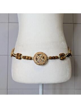 Vintage y2k beaded coconut shell tie wrap belt